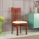 Moon Solid Sheesham Wood Chair (With Cushion, Natural Finish)